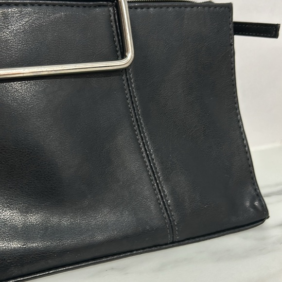 Handbag Clutch Purse Bag Metal Handle Rectangle Giannini Black zipper top - Picture 8 of 17